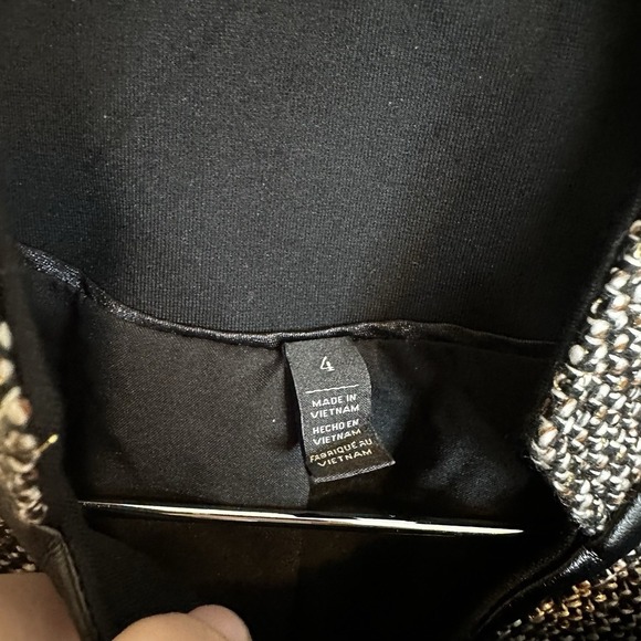White House Black Market Women's Size 4 Vegan Leather Ponte Jacket Top Tweed Zip - Picture 4 of 7